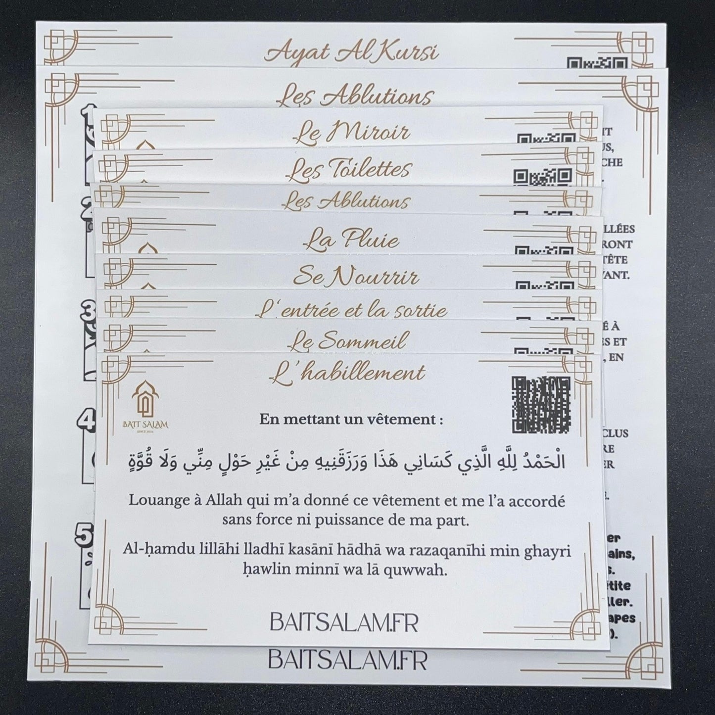 Pack Stickers Islamiques Fond blanc avec QR CODE - Rappel, Wudu & Ayat al-Kursi