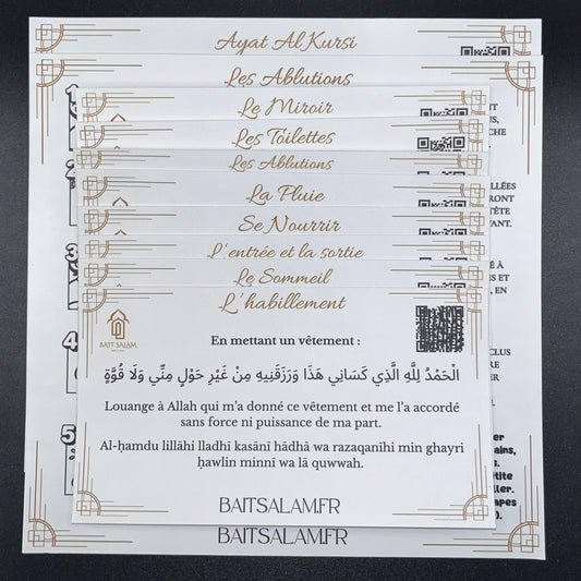 Pack Stickers Islamiques Fond blanc avec QR CODE - Rappel, Wudu & Ayat al-Kursi