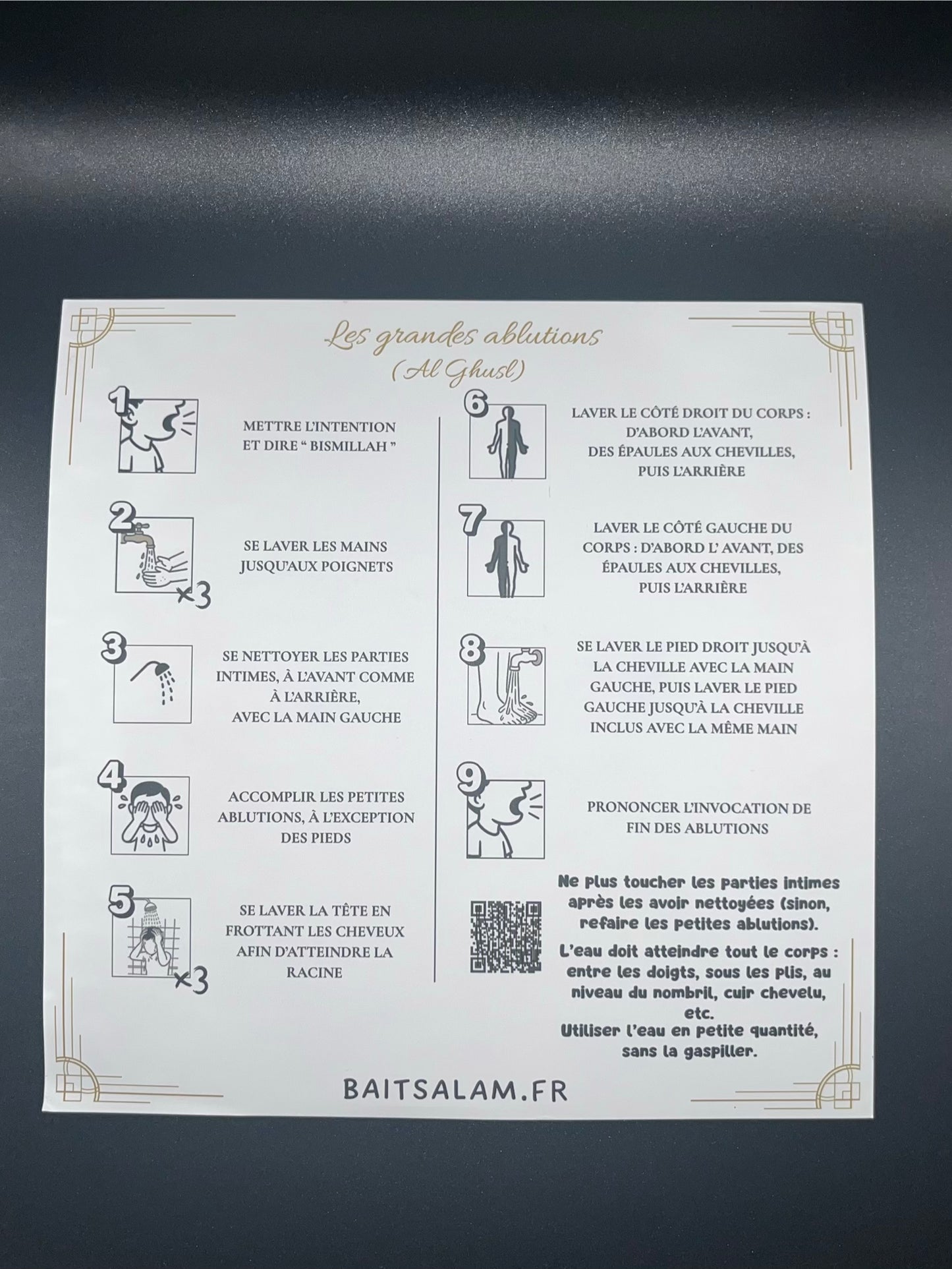 Sticker Islamique Grandes Ablutions (Al Ghusl) avec QR Code Vidéo – Autocollant Musulman Éducatif pour Salle de Bain