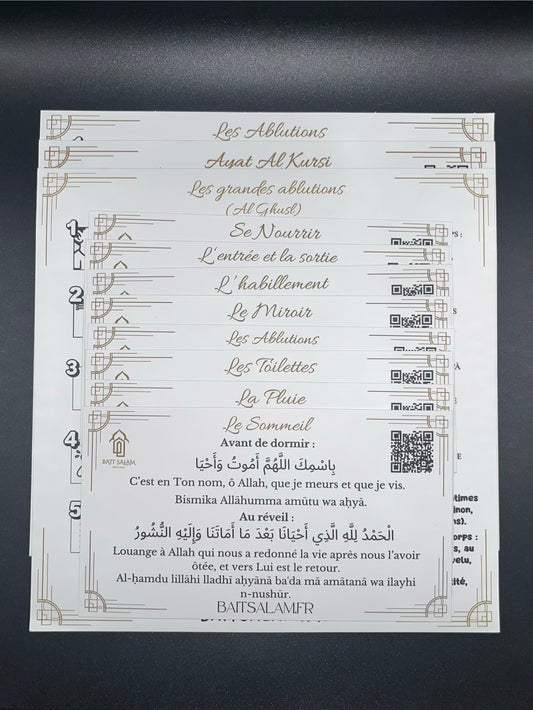Pack Stickers Islamiques Fond blanc avec QR CODE - Rappel, Wudu, Al Ghusl & Ayat al-Kursi